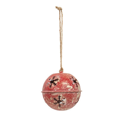 Red Gleaming Distressed Metal Snowflake Jingle Bell - 3 Sizes