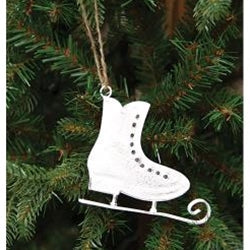 White Distressed Metal Ice Skate Ornament