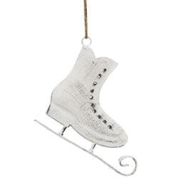 White Distressed Metal Ice Skate Ornament