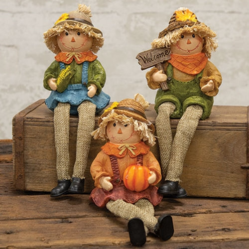 Resin Dangle Leg Raggedy Scarecrow Shelf Sitter - 3 Options