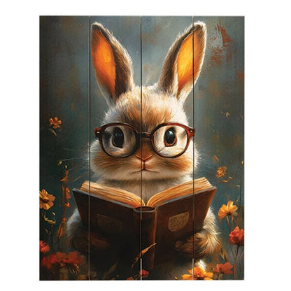 Bunny Bookworm Pallet Art - 9" x 11.75"