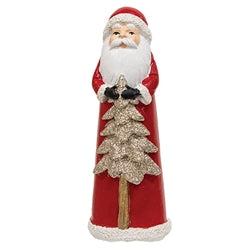 Resin Glitter WInter Floral Santa Statuary - Available in 2 Styles