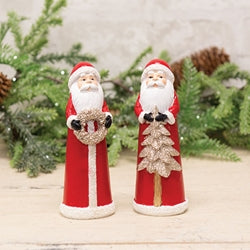 Resin Glitter WInter Floral Santa Statuary - Available in 2 Styles