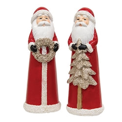 Resin Glitter WInter Floral Santa Statuary - Available in 2 Styles