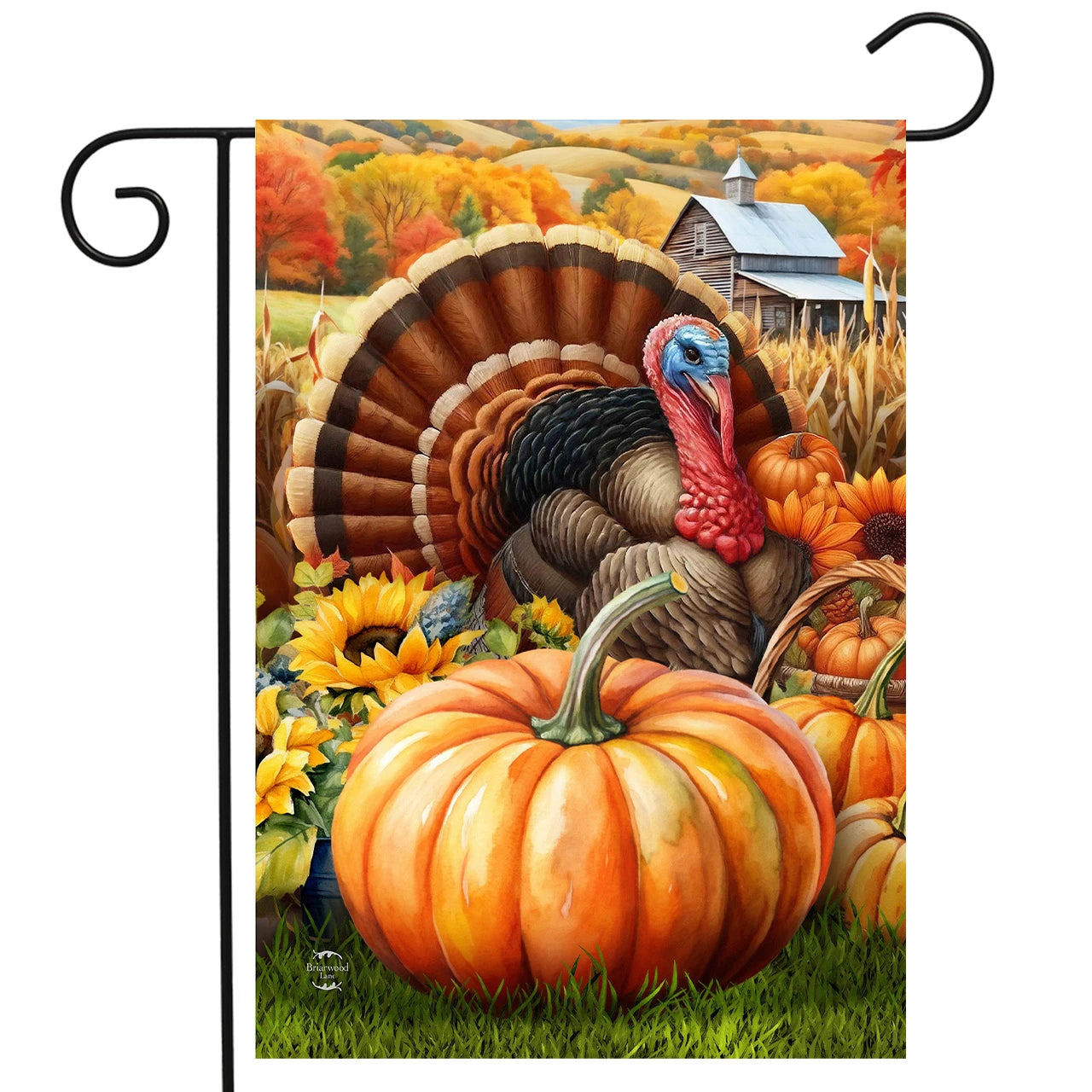 Wild Turkey and Pumpkin Garden Flag - Fall Thanksgiving