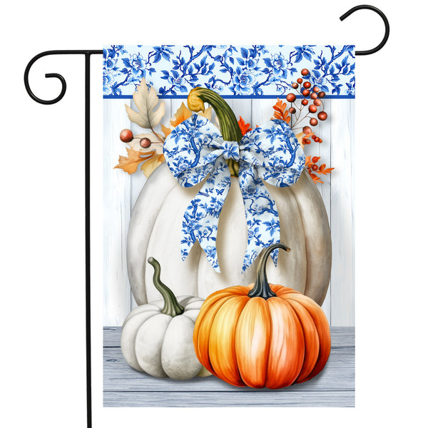 Blue and White Pumpkins Garden Flag