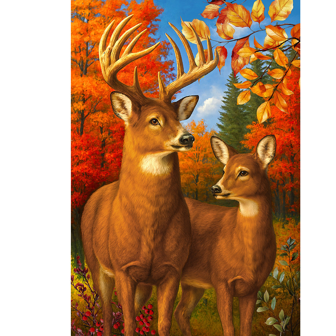 Autumn Deer Pair Garden Flag