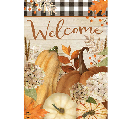 Fall Farmhouse Welcome Garden Flag - Pumpkins and Gourds