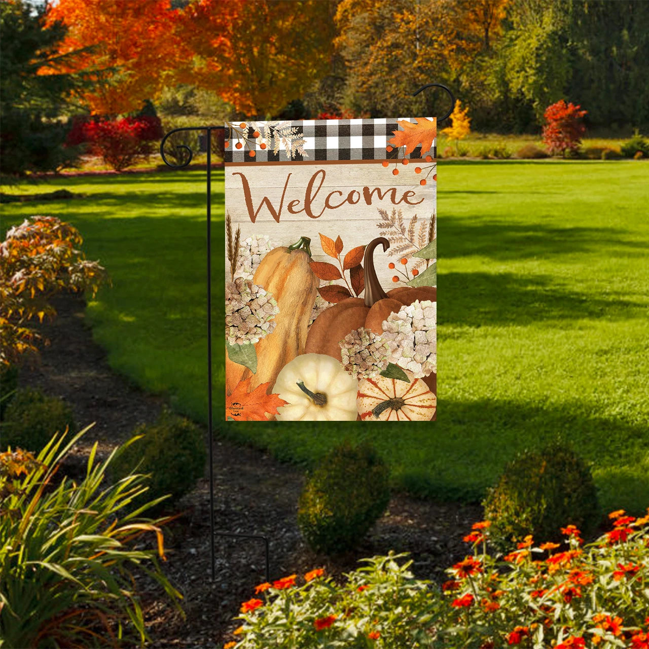 Fall Farmhouse Welcome Garden Flag - Pumpkins and Gourds