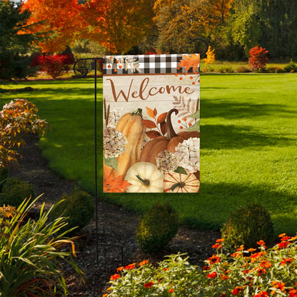 Fall Farmhouse Welcome Garden Flag - Pumpkins and Gourds