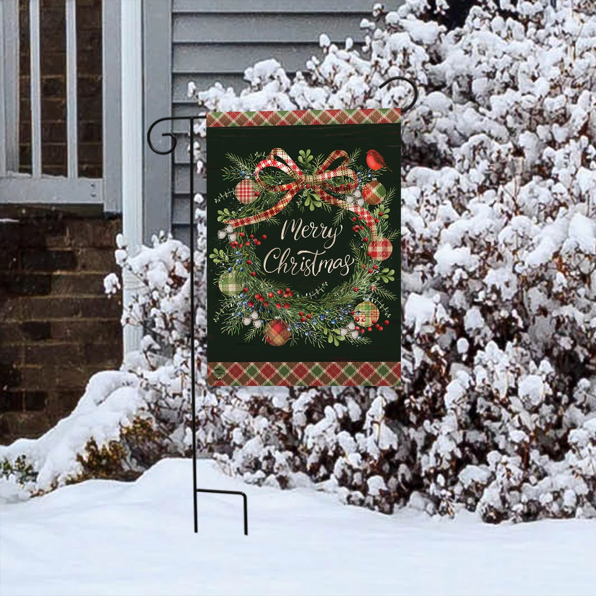 Farmhouse Merry Christmas Wreath Garden Flag