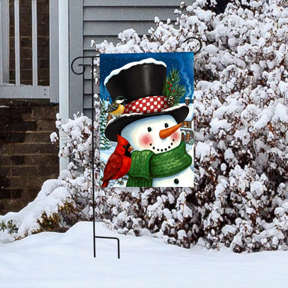 Holiday Village Snowman & Birds Garden Flag