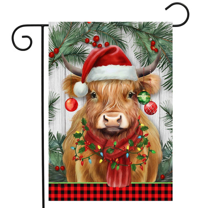Holiday Highland Cow Garden Flag