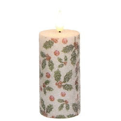 Sparkling Holly & Berries LED Flameless Candle - 2 Sizes Christmas Decor