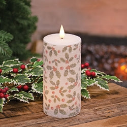 Sparkling Holly & Berries LED Flameless Candle - 2 Sizes Christmas Decor