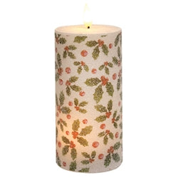 Sparkling Holly & Berries LED Flameless Candle - 2 Sizes Christmas Decor