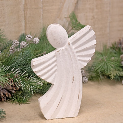 Distressed White Wooden Angel Statuary