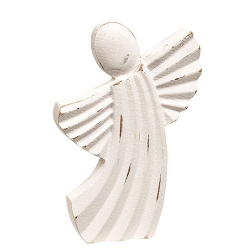Distressed White Wooden Angel Statuary