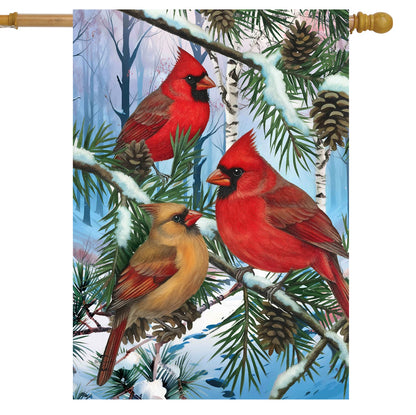 Woodland Winter Cardinals House Flag