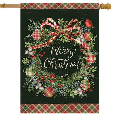 Farmhouse Merry Christmas Wreath House Flag