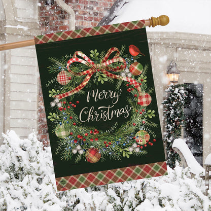 Farmhouse Merry Christmas Wreath House Flag