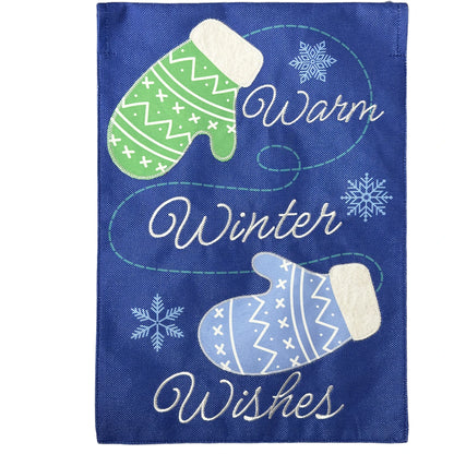 Warm Winter Mittens Burlap House Flag
