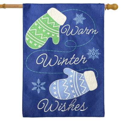 Warm Winter Mittens Burlap House Flag