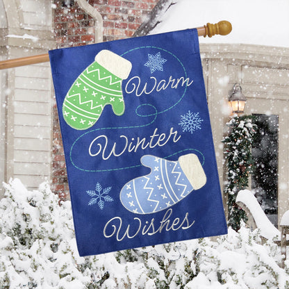 Warm Winter Mittens Burlap House Flag