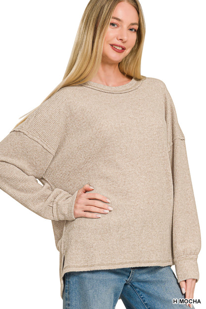 Brushed Ribbed Hacci Exposed Seam Sweater - Color Options