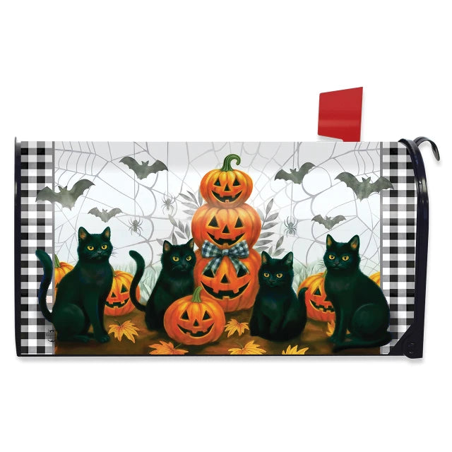 Black Cat Pumpkin Stack Mailbox Cover - Standard