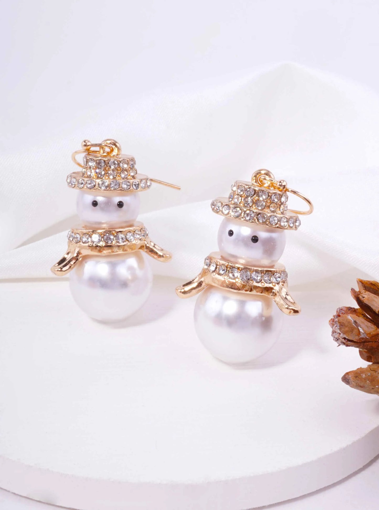 Pearl Rhinestone Snowman Drop Earrings