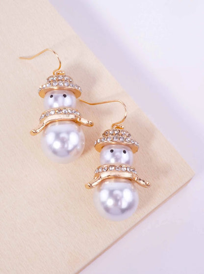 Pearl Rhinestone Snowman Drop Earrings