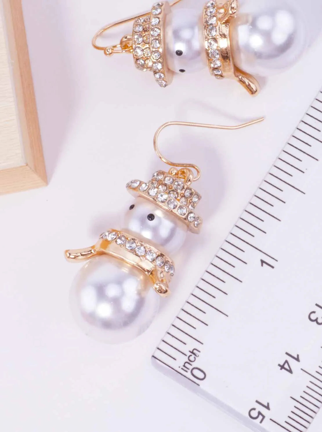 Pearl Rhinestone Snowman Drop Earrings