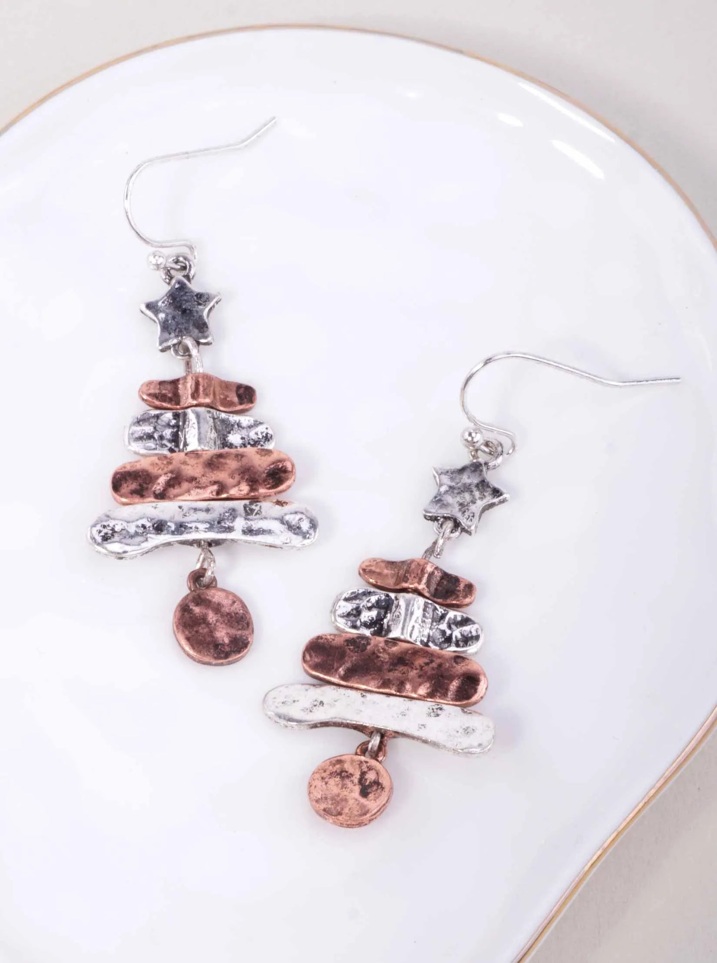 Hammered Christmas Tree Drop Earrings