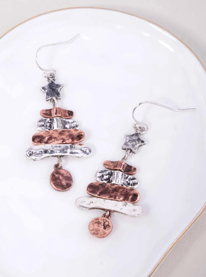 Hammered Christmas Tree Drop Earrings
