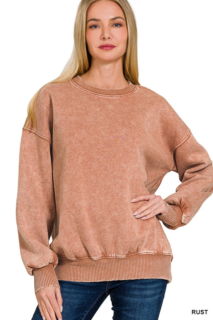 Acid Washed Fleece Oversized Pullover