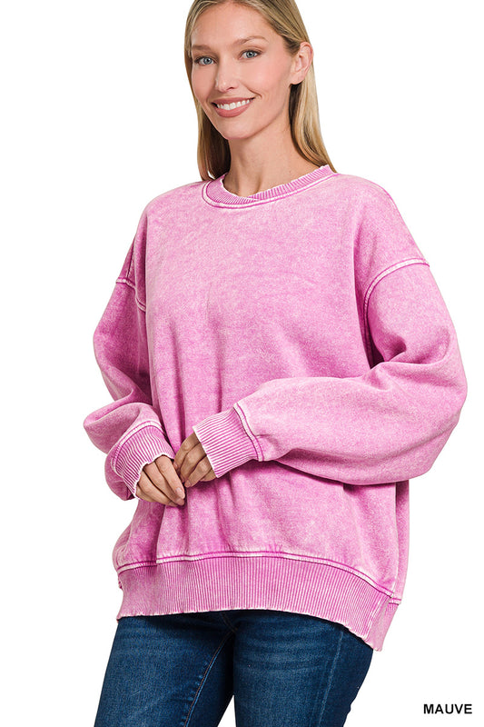 Acid Wash Oversized Fleece Pullover - Color Options