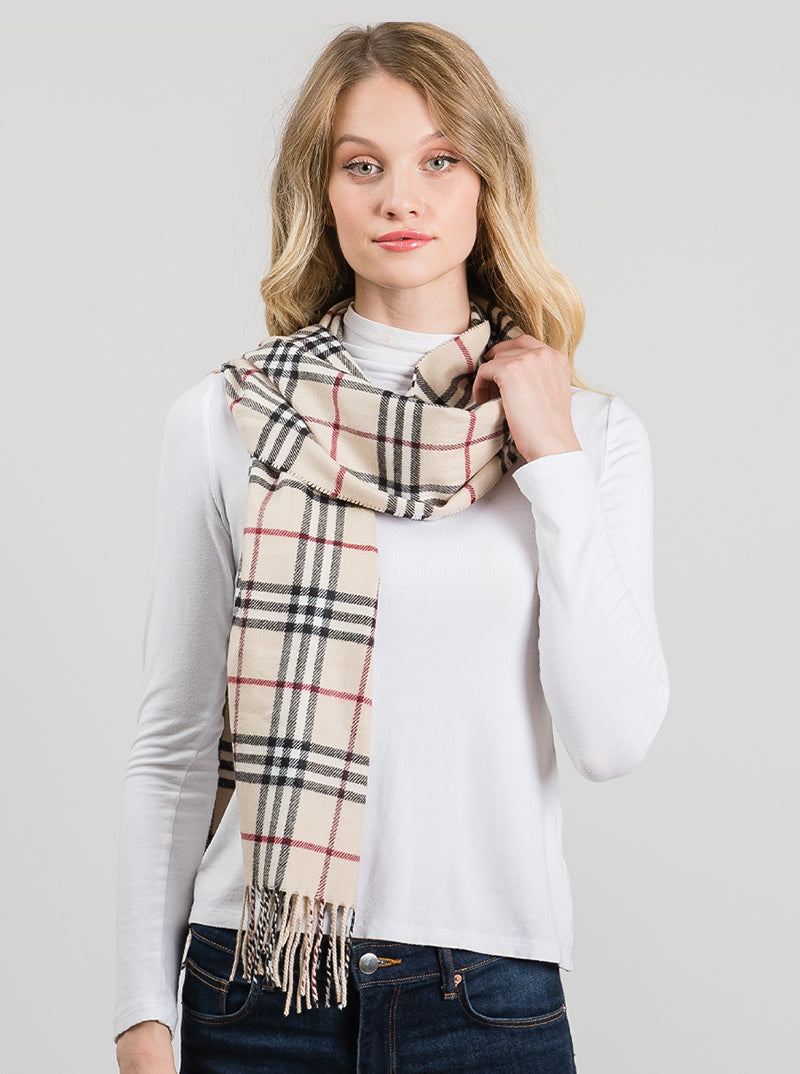 Plaid Fringe Oblong Scarf - Color Options