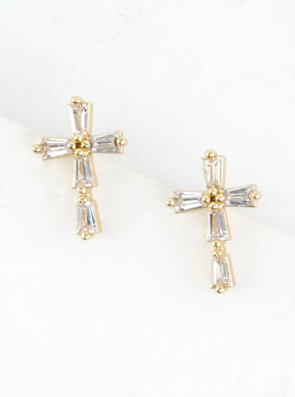 Sparkling Cross Pave Stud Earrings