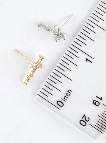 Sparkling Cross Pave Stud Earrings