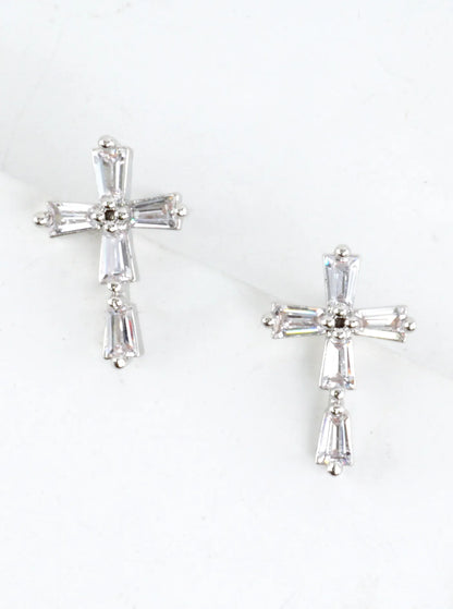 Sparkling Cross Pave Stud Earrings