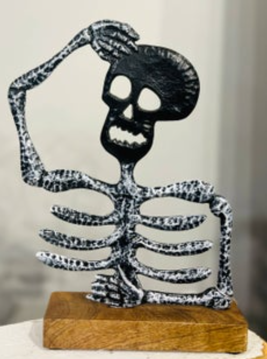 Saluting Skeleton - Metal on Wood Base