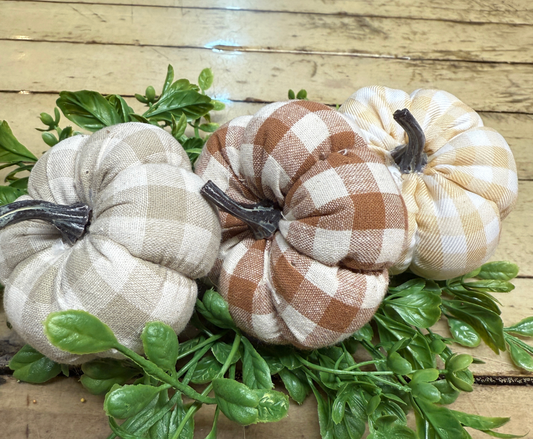 Neutral Plaid Mini Pumpkins - Assorted Fabric Colors