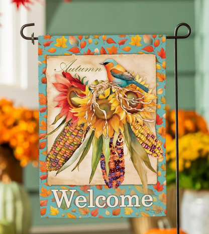 Jeweled Fall Maize Garden Flag with Bird