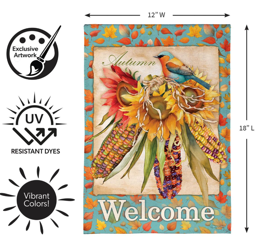 Jeweled Fall Maize Garden Flag with Bird