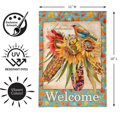 Jeweled Fall Maize Garden Flag with Bird