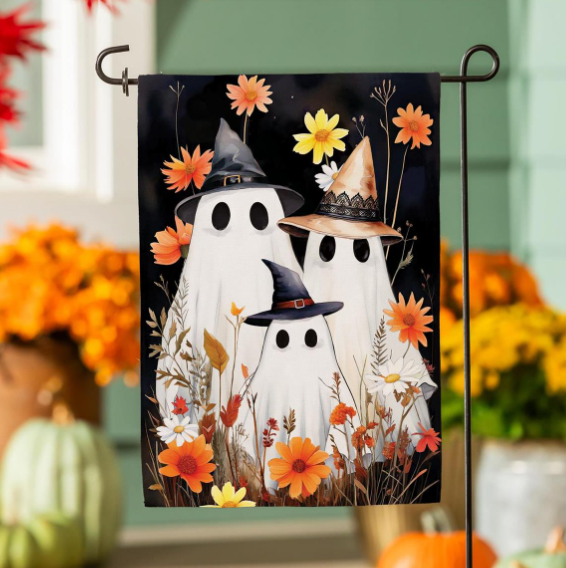 Halloween Ghost Family Burlap Garden Flag