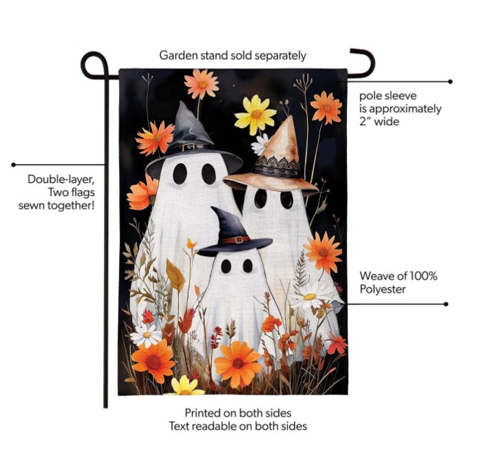Halloween Ghost Family Burlap Garden Flag