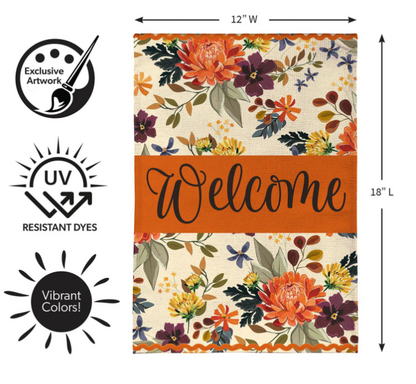 Fall Floral Welcome Burlap Garden Flag
