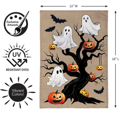 Halloween Festive Tree Burlap Garden Flag